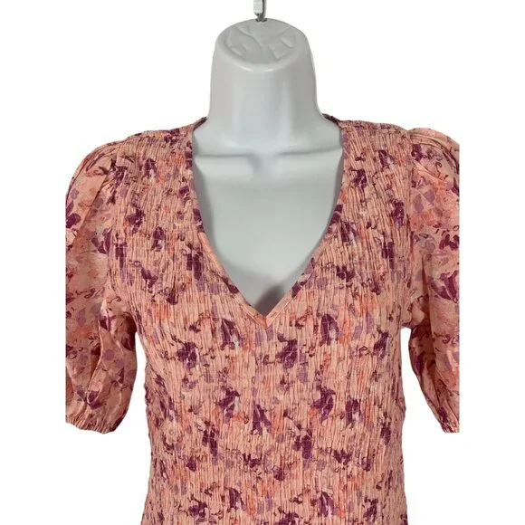 Nine West Womens Floral V-Neck Blouse With Puff Sleeves Size Small - Picture 2 of 9